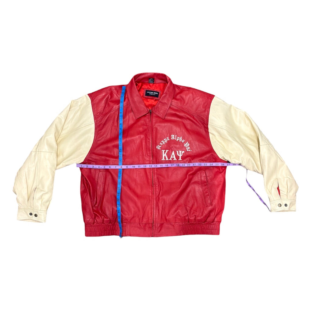 LEATHER 9000 Men's Kappa Alpha Psi Fraternity Leather Varsity Jacket Coat Red Cream D9