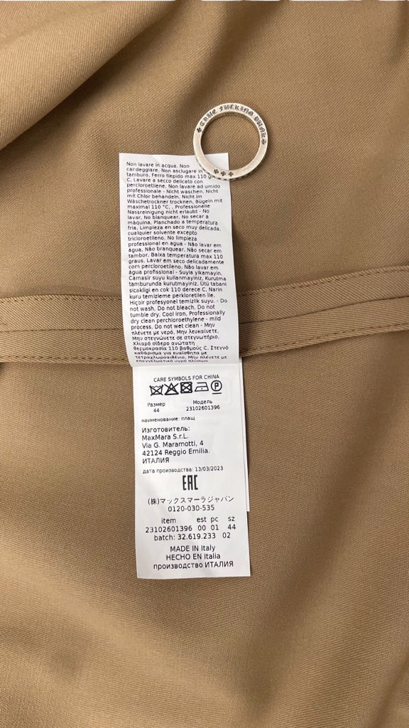 MaxMara Tan Ottico Virgin Wool Trench Women Coat Sz 10