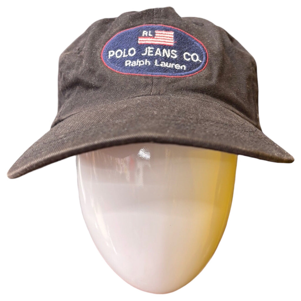 POLO JEANS COMPANY VINTAGE AMERICAN FLAG EMBROIDERY PATCH BLACK HAT ONE SIZE