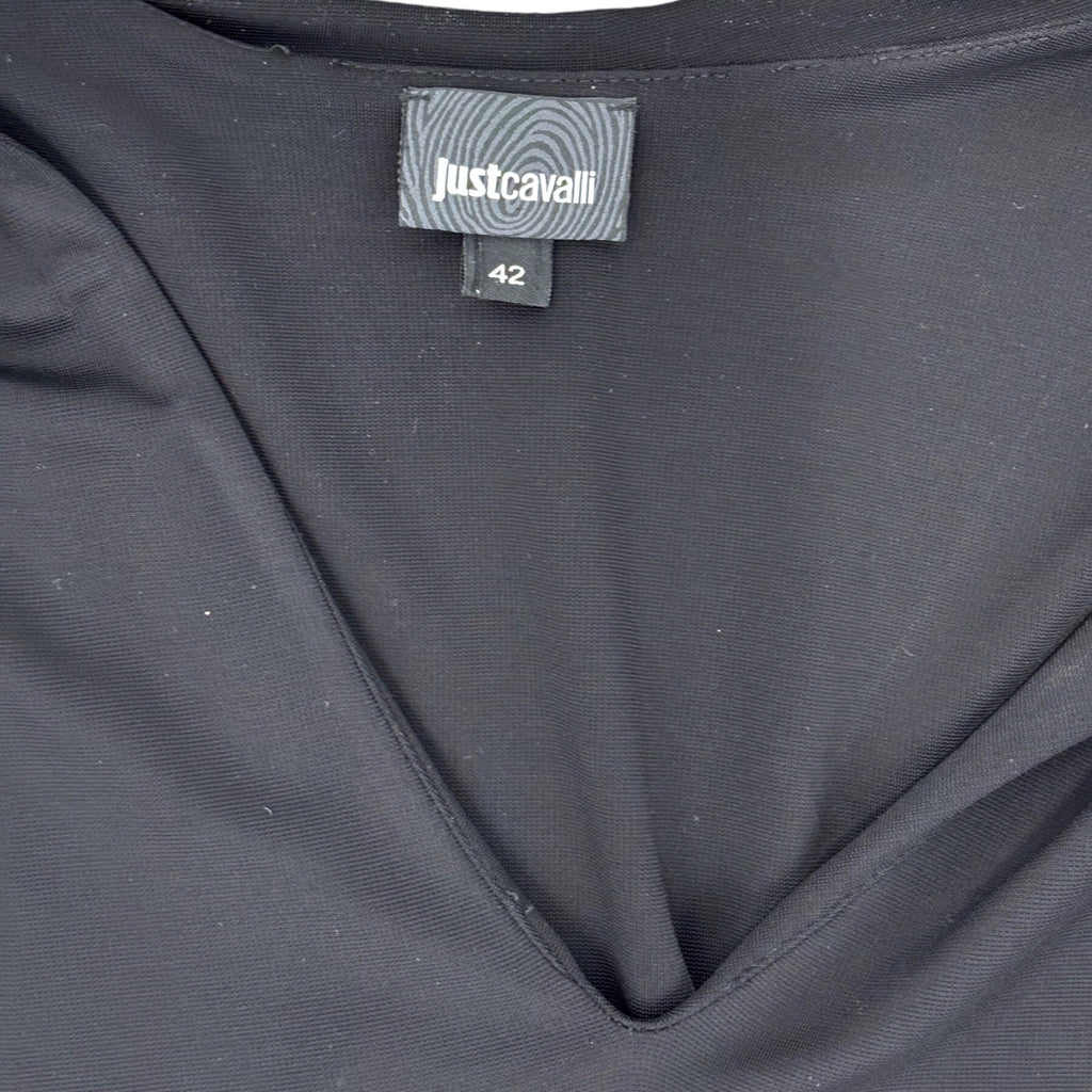 JUST CAVALLI Sleeveless Solid Color Black Scrunch Shoulder Dress Sz 42