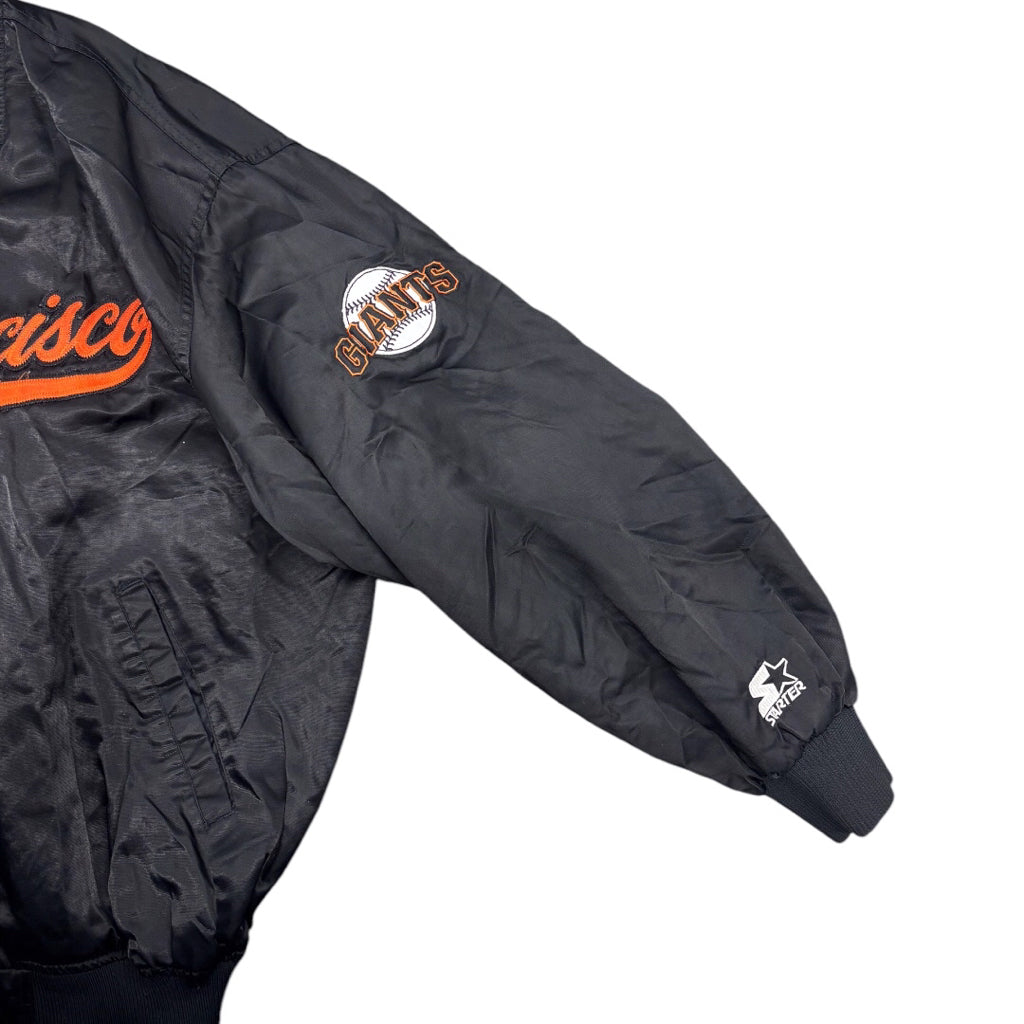 1990’s Authentic By Starter Black San Francisco Giants Orange Script Full-Snap Spellout Satin BomberJacket Sz XL