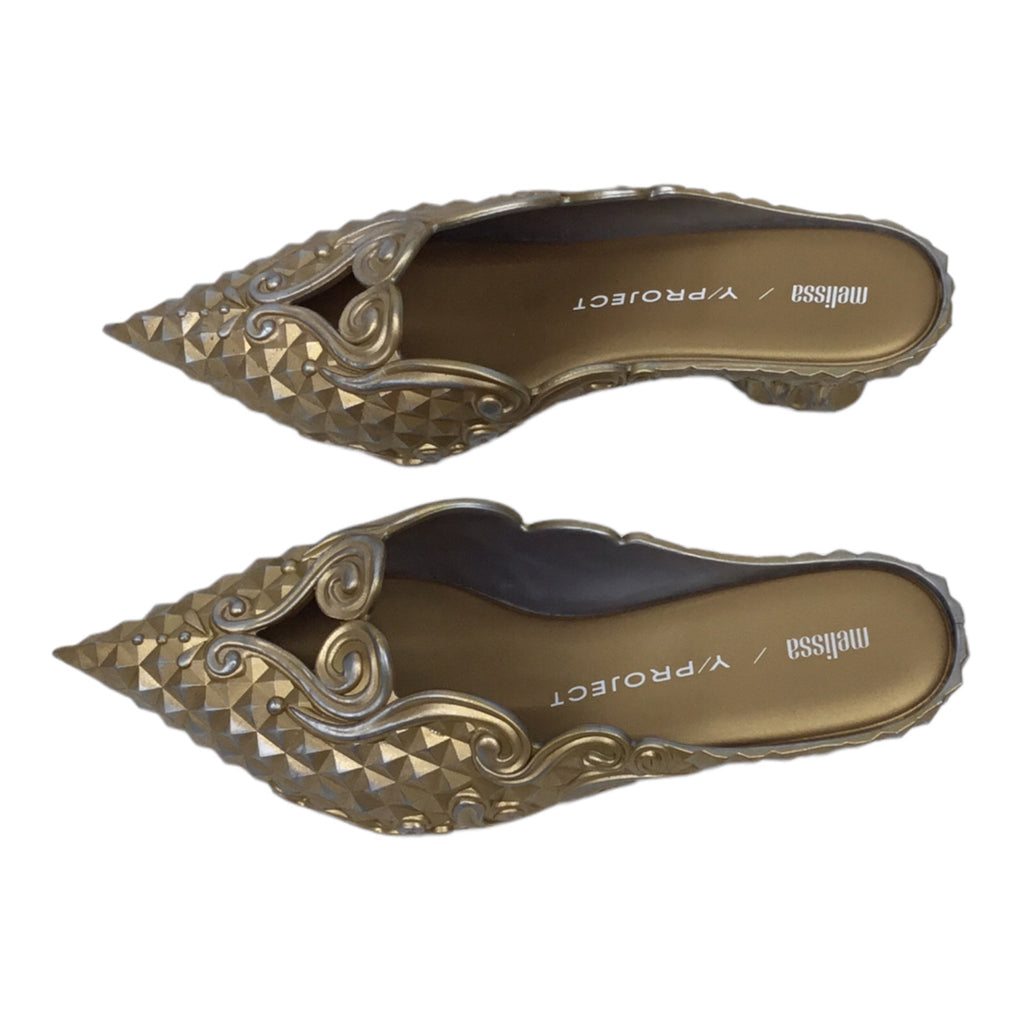 Melissa Y Project Wmns Kitten Low Heel Sandals Metallic Gold Sz 9 40