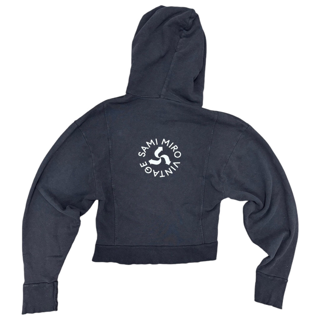 SAMI MIRO VINTAGE Womens Black Ash Gray Safety Pin Cropped Hoodie Sz L Casual y2k NWT