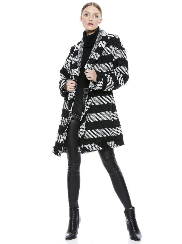NWT Alice + Olivia Black/White Jorgie Reversible Sweater Coat Wms Sz S