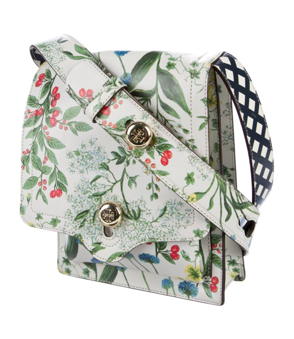 NYFW SS14 Tory Burch White Botanical Floral Print Messenger Bag Creme Crossbody