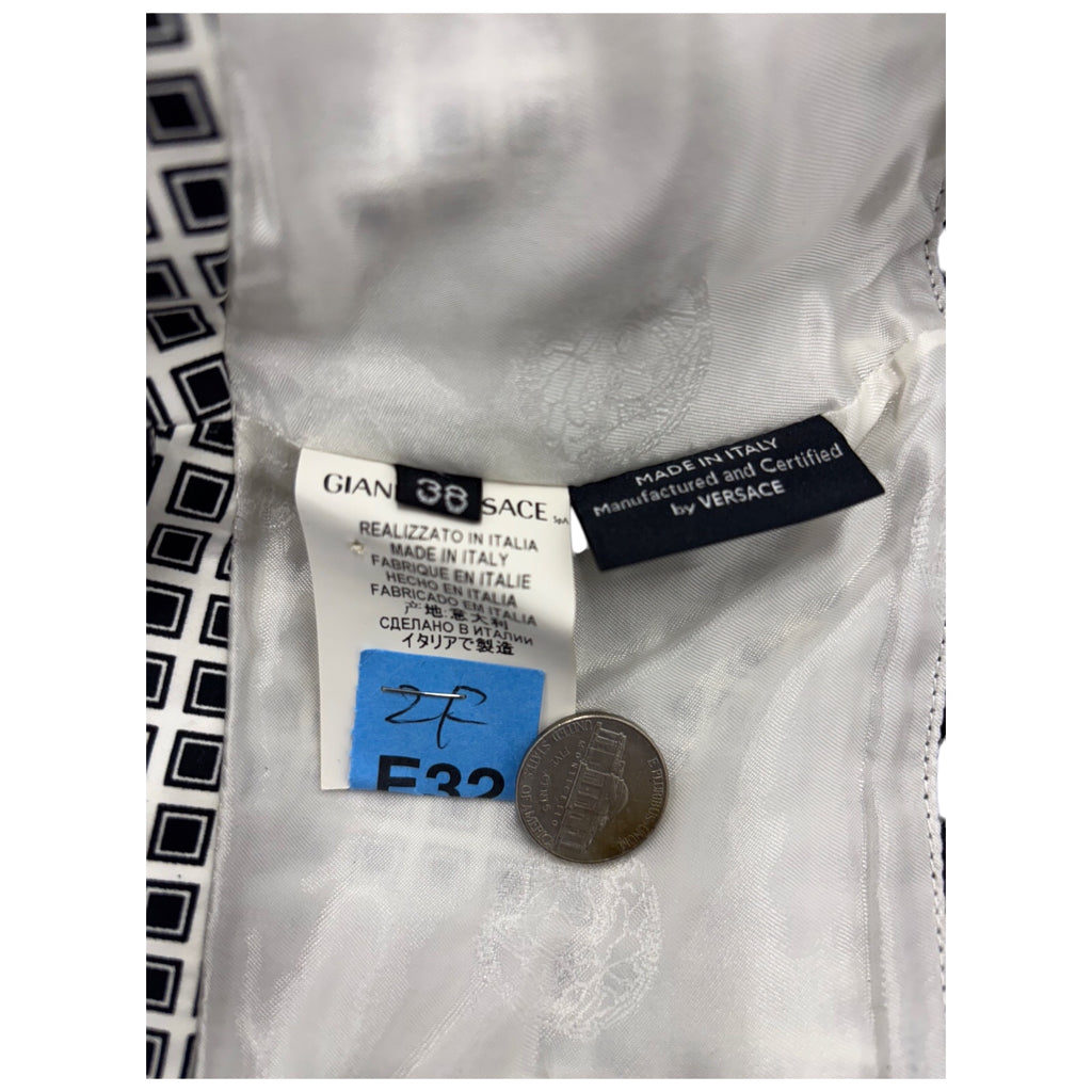 VERSACE Y2K Womens Square Pattern Mesh Stripes White Mini Skirt Sz 38