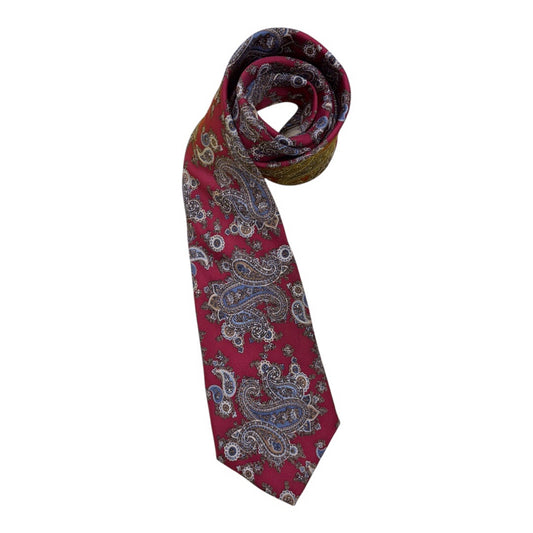 Vtg Christian Dior 100% Silk Burgundry Paisley Print Mns Tie