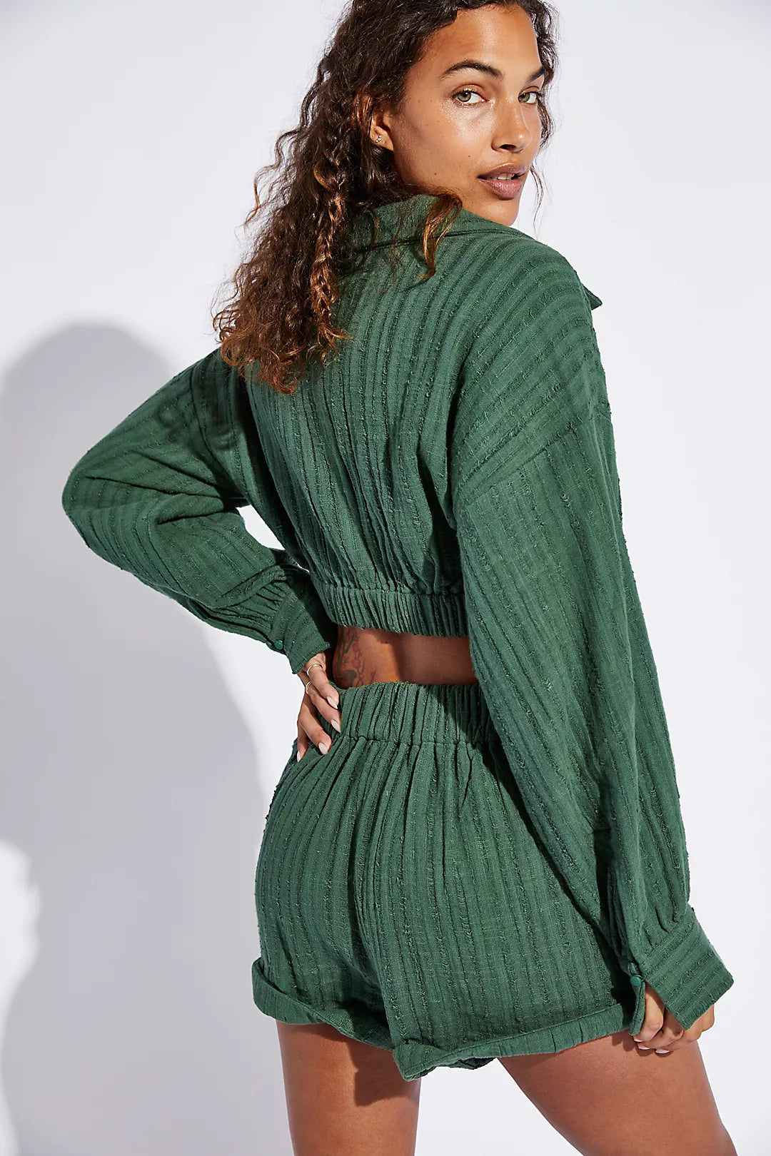 Free People Stay Cool Two Piece Forest Green Sweater and Shorts Set NWT Sz S