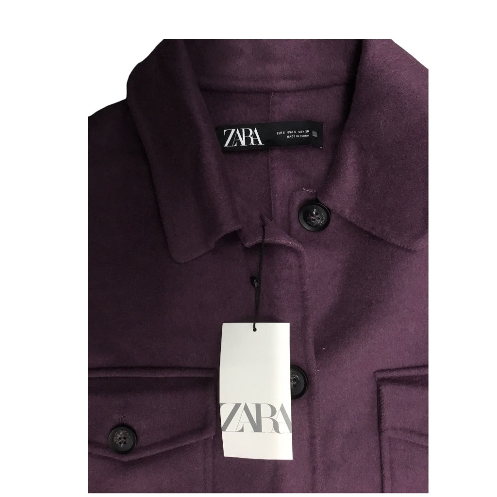 Zara Women Wool Blend Purple Overcoat Sz S NWT