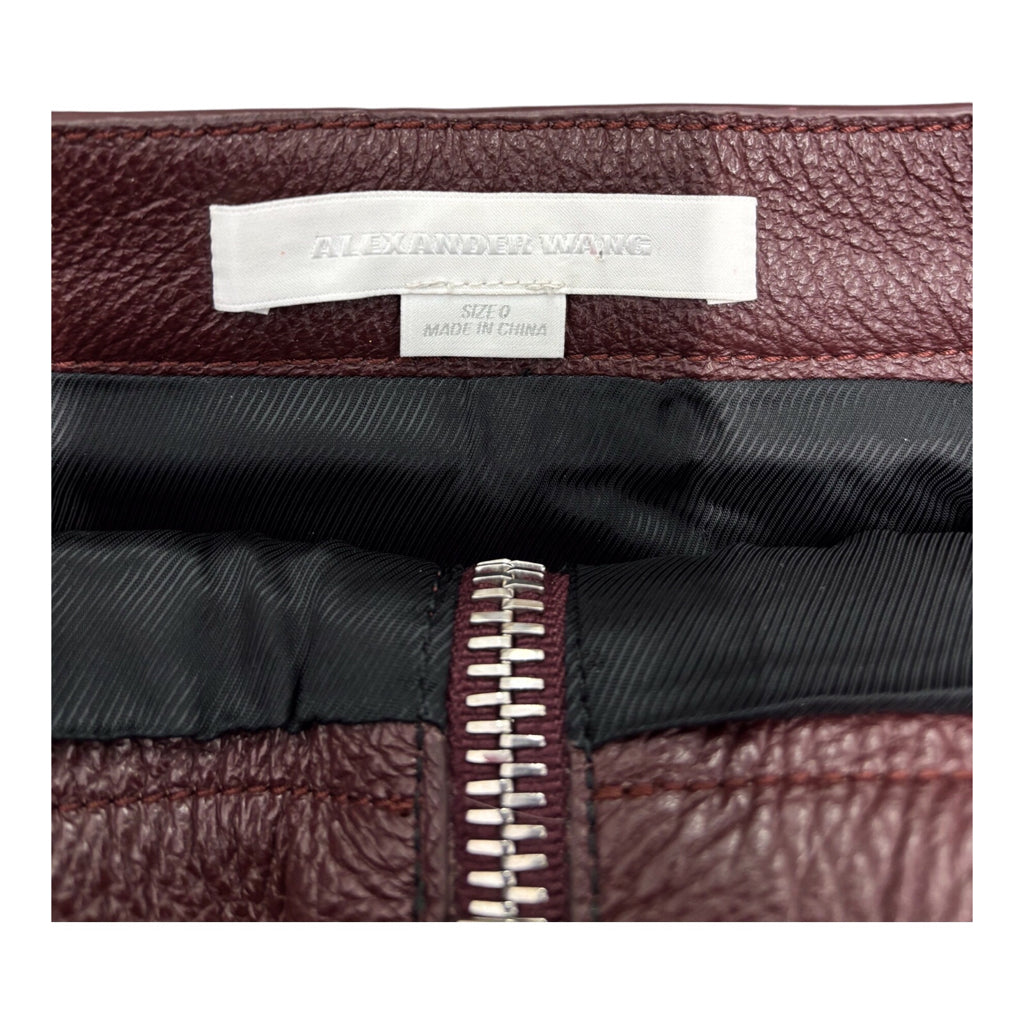 Alexander Wang Oxblood Cow Hide Wms Sz XS Pebbled Leather Mini Skirt Burgundy