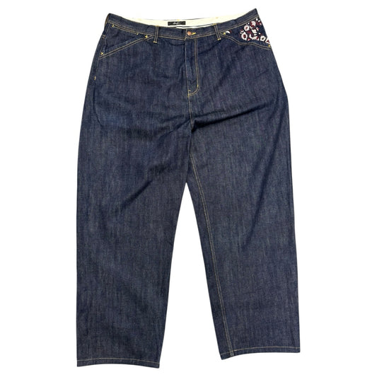 Sean John Vintage Floral Embroidered Heavy Wash Navy Jeans W44
