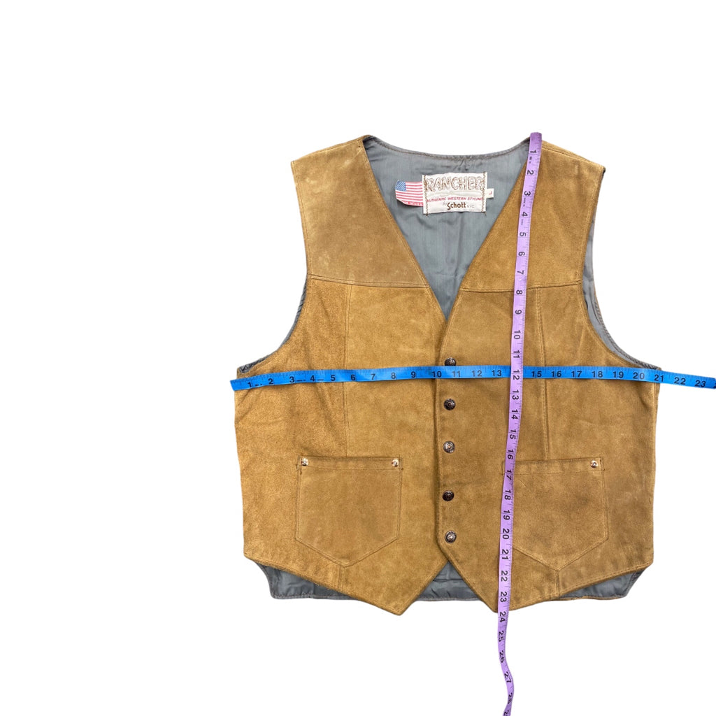 Vintage 90s Men Rancher By Schott NYC Tan Western Suede Leather Sz L