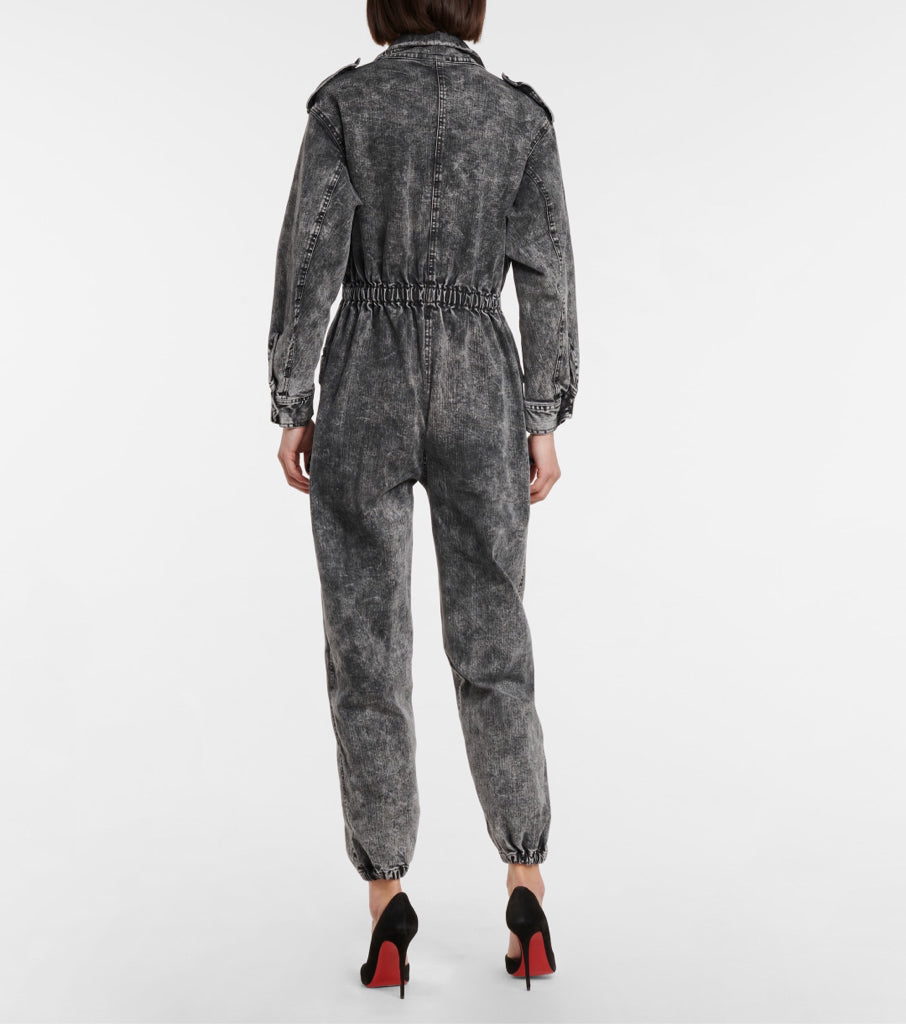 NWT Norma Kamali's Gray Turtle Acid Bleach Denim Jumpsuit Wms Sz XS