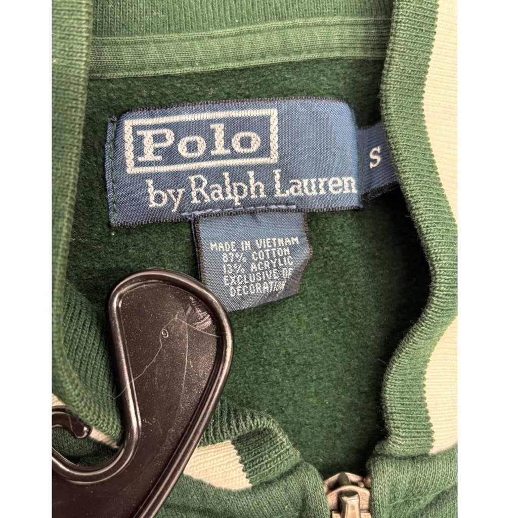 VTG Polo Ralph Lauren College Green Jersey Knit Varsity Zip Up Jacket Mns Sz S