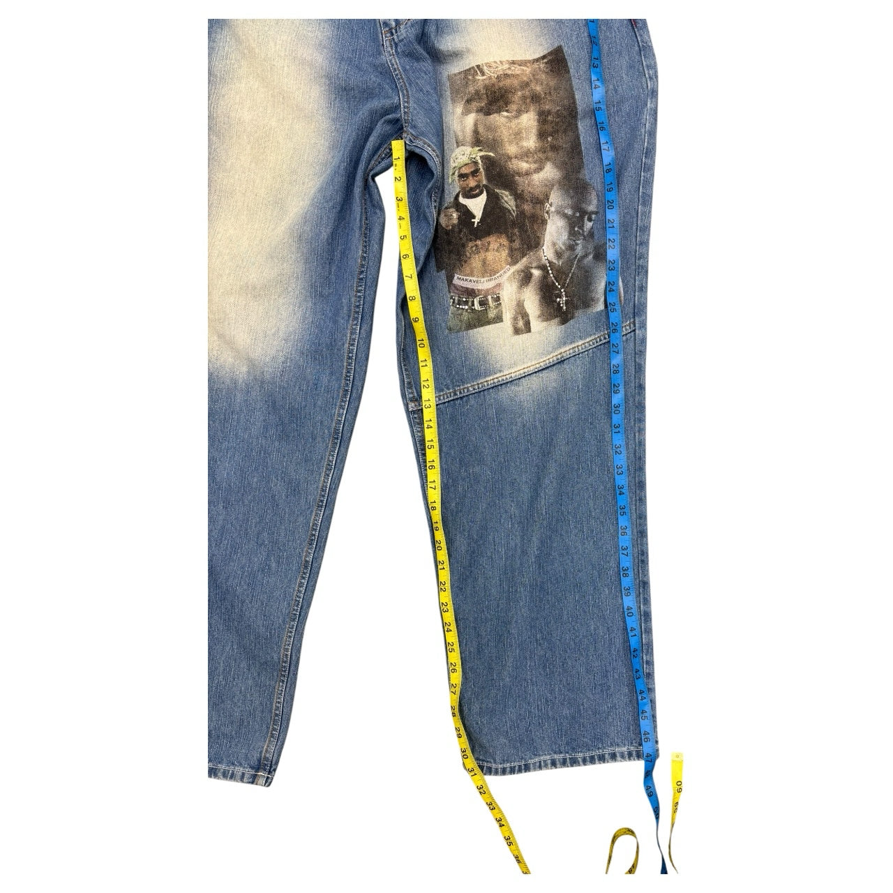 Y2K Rare Makaveli JNCO-Like Tupac Graphic Medium Wash Blue Jeans Sz 42x34