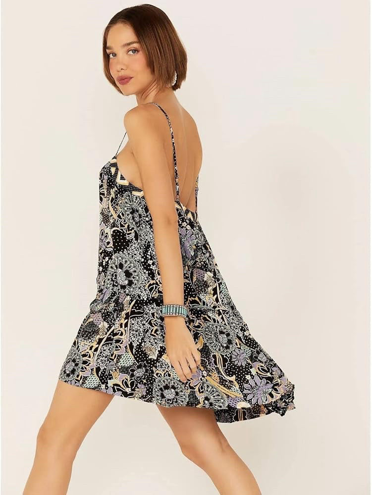 NWT Free People Intimately Get A Clue Mini Dress Black Motif Wmns Sz S