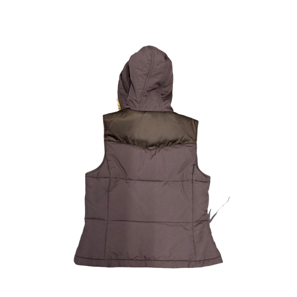 POLO JEANS COMPANY Womens Vintage Y2K Brown Fur Lined Hood Puffer Vest Sz XS