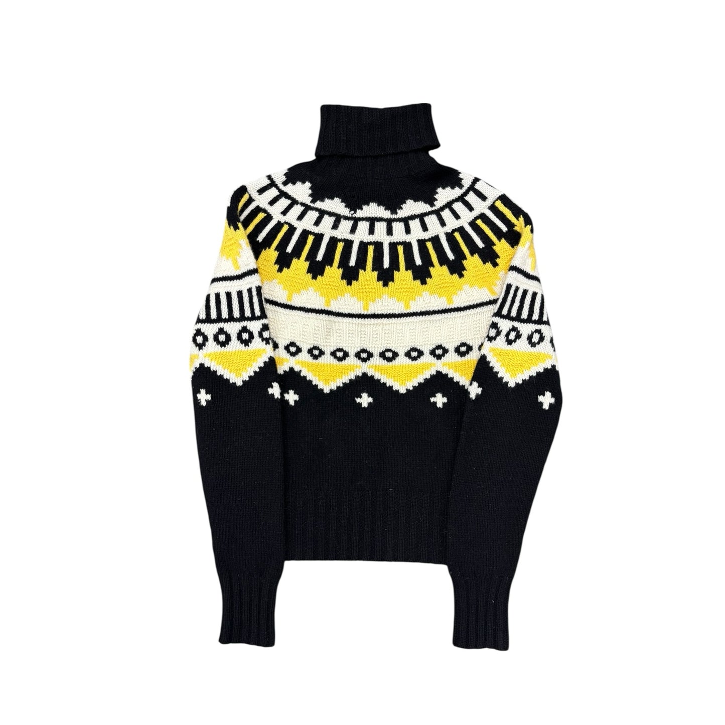 Ralph Lauren Vintage Black Tribal Wool Cashmere Hand Knit Women Sweater Sz M