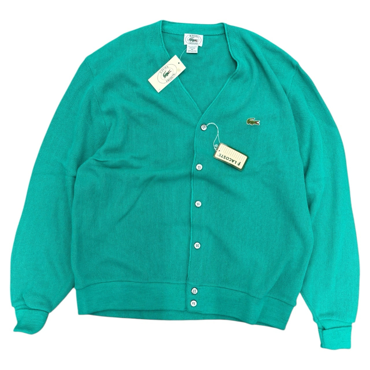 NWT Vintage Izod Lacoste 70s Green Embroidery Logo Button Cardigan