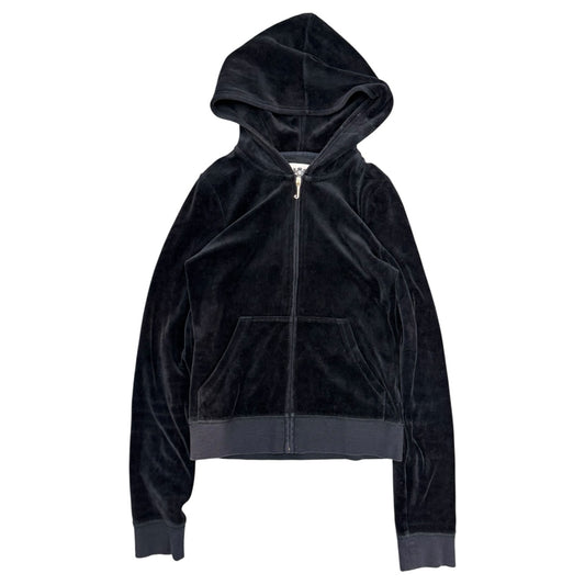 Juicy Couture Velour Black Zip Up Hoodie Wmns Sz XL