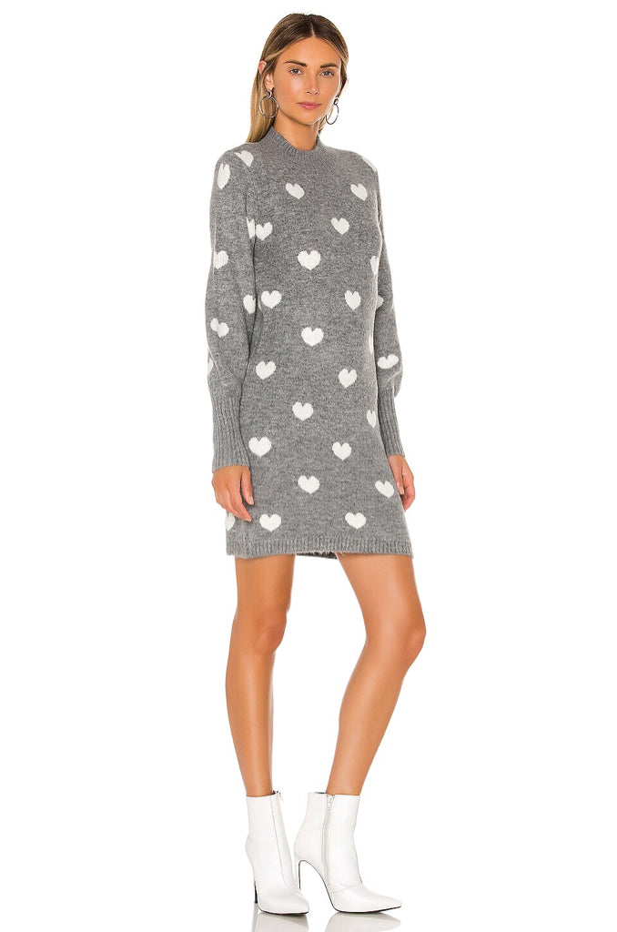 NWT Lovers + Friends Kamalla Grey Hearts Sweater Dress Wms Sz S Knit