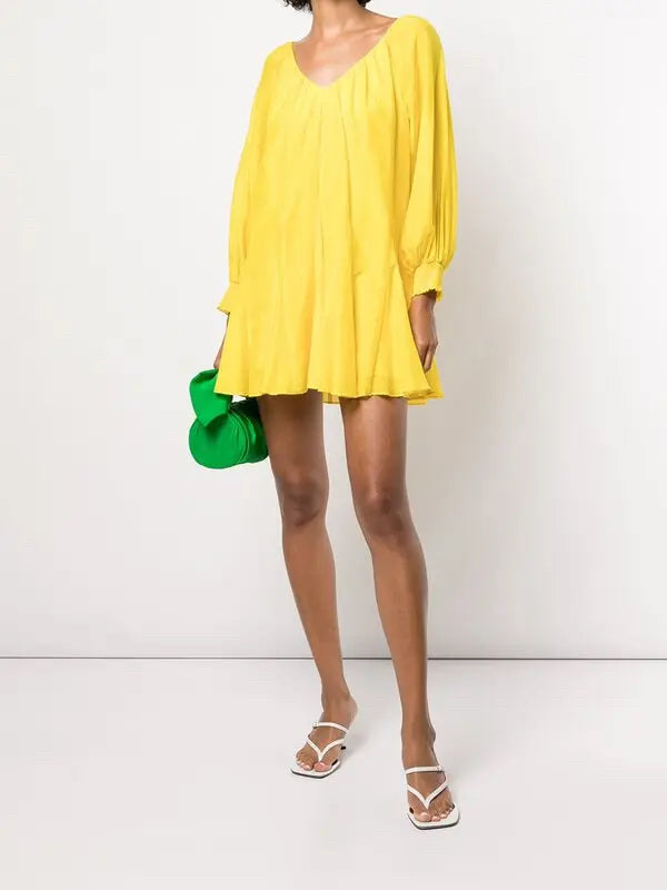 NWT Alice + Olivia Tallie Deep V Mini Box Pleated Dress In Sunbeam Wmns Sz S