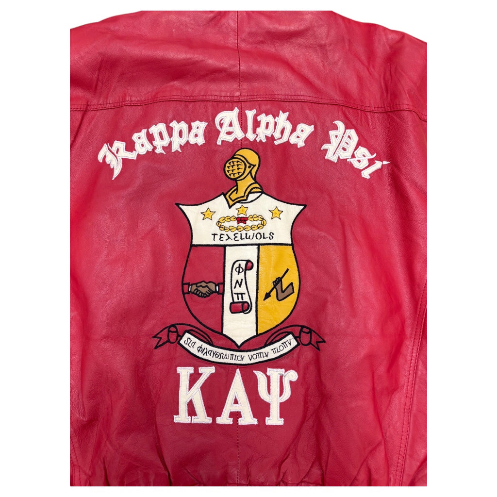LEATHER 9000 Men's Kappa Alpha Psi Fraternity Leather Varsity Jacket Coat Red Cream D9