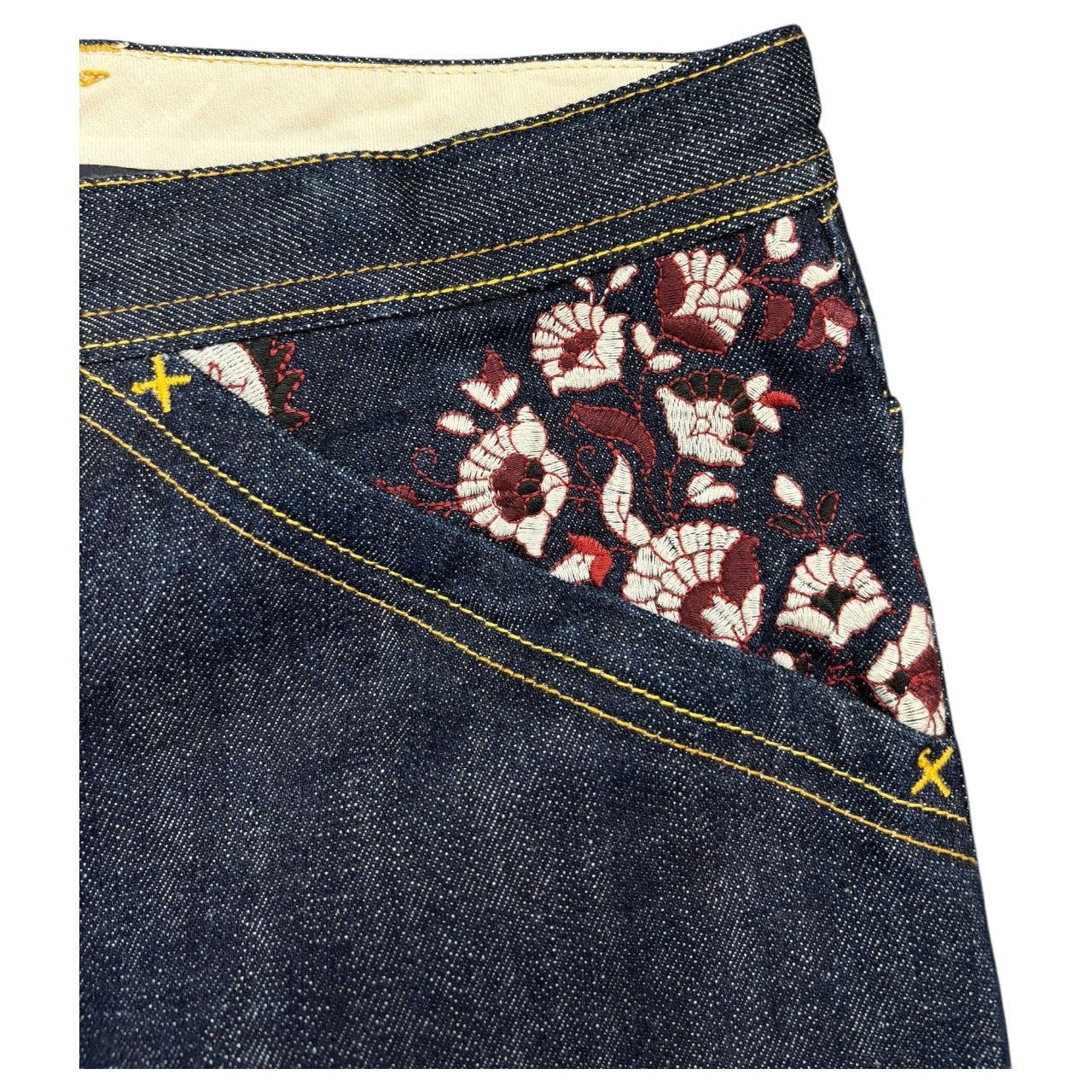 Sean John Vintage Floral Embroidered Heavy Wash Navy Jeans W44