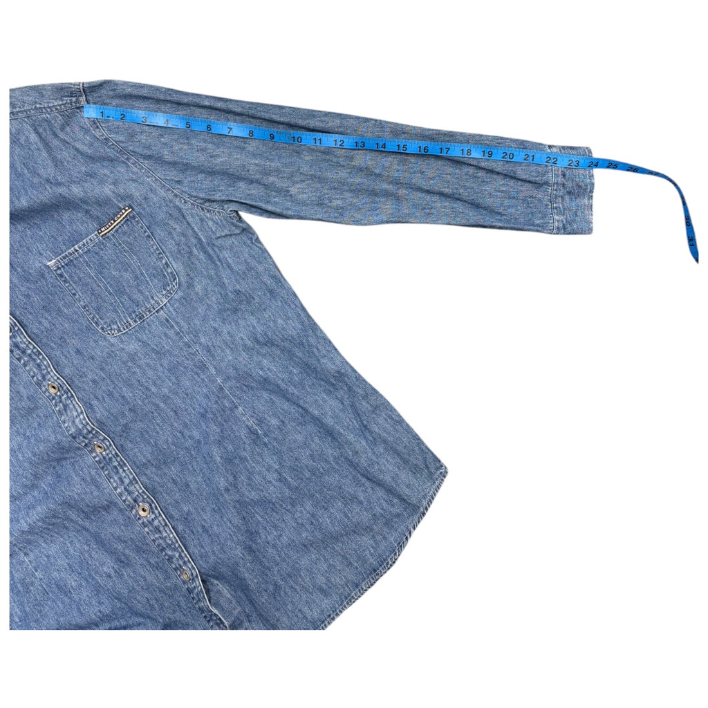 DISNEY Mens Vintage Y2k Embroidered Winnie the Pooh Blue Denim Long Sleeve Button Sz XXL