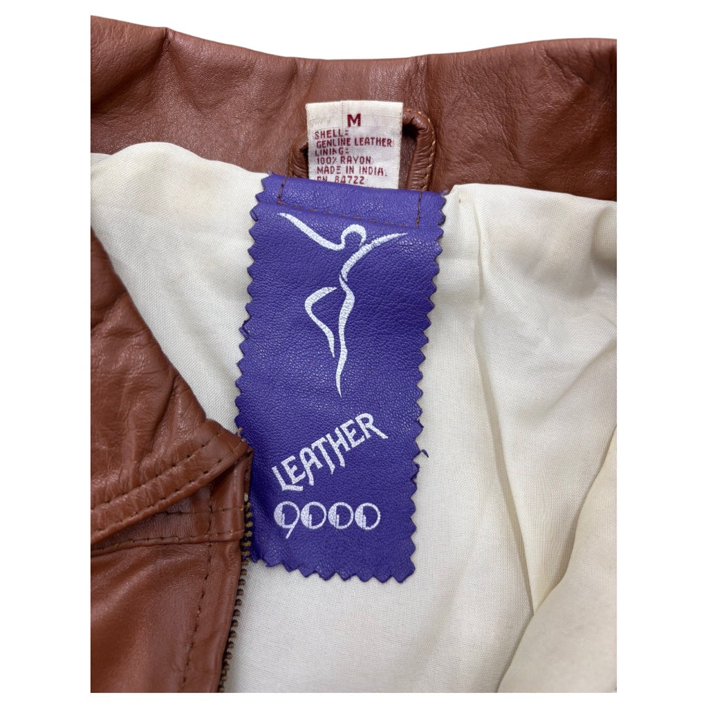LEATHER 9000 Men's Leather Varsity Jacket Money Bag Dollar Brown Cream Sz M