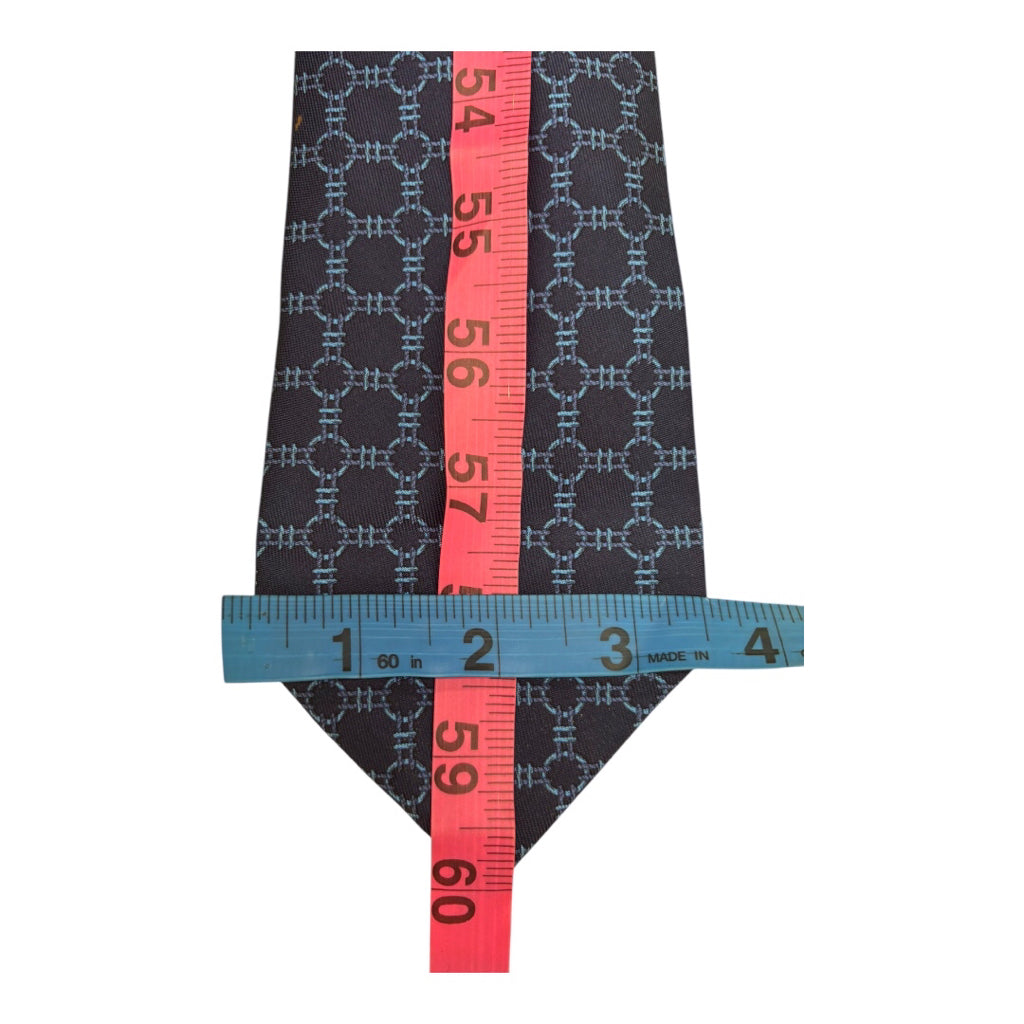 Hermes Navy 100% Silk Blue Circle Chain Print Mns Tie