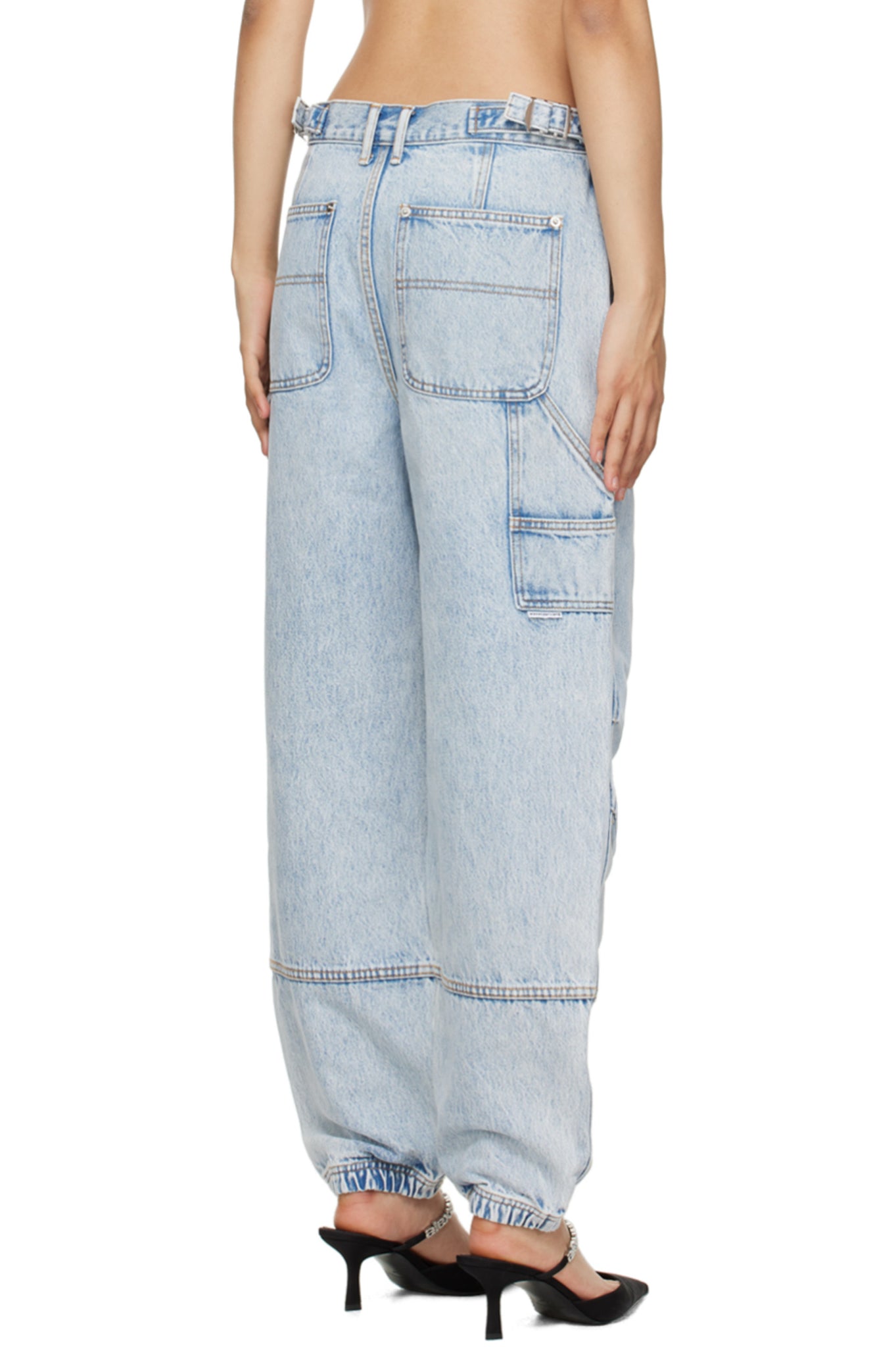 NWT Alexander Wang Blue Double Front Carpenter Cargo Jeans Pebble bleach Wms 27