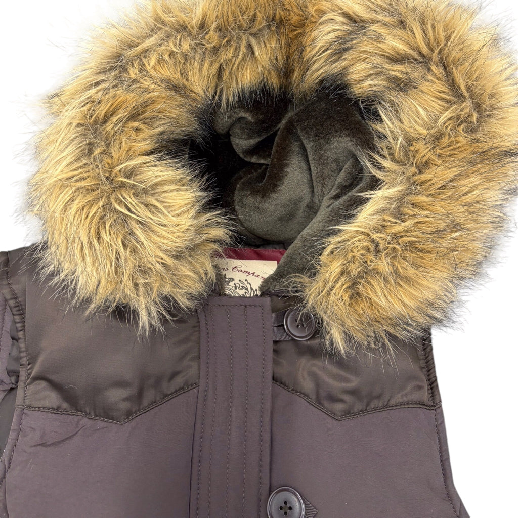 POLO JEANS COMPANY Womens Vintage Y2K Brown Fur Lined Hood Puffer Vest Sz XS