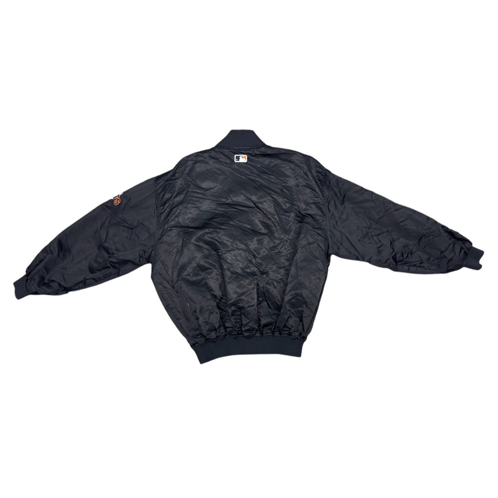 1990’s Authentic By Starter Black San Francisco Giants Orange Script Full-Snap Spellout Satin BomberJacket Sz XL