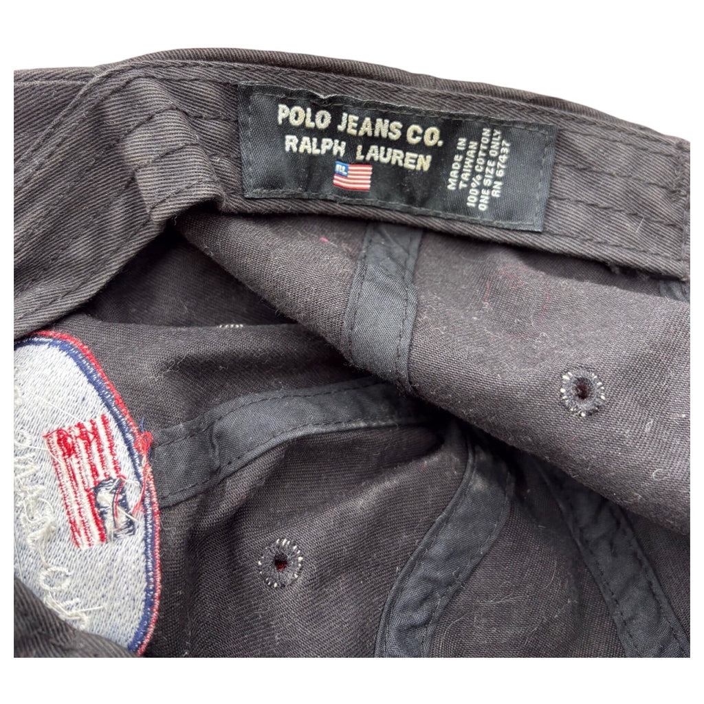 POLO JEANS COMPANY VINTAGE AMERICAN FLAG EMBROIDERY PATCH BLACK HAT ONE SIZE