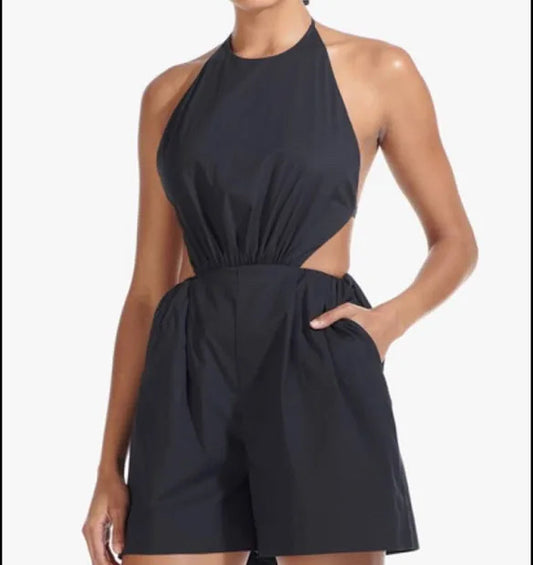 NWT Staud Georgia Black Halter Romper Wmns Sz 6