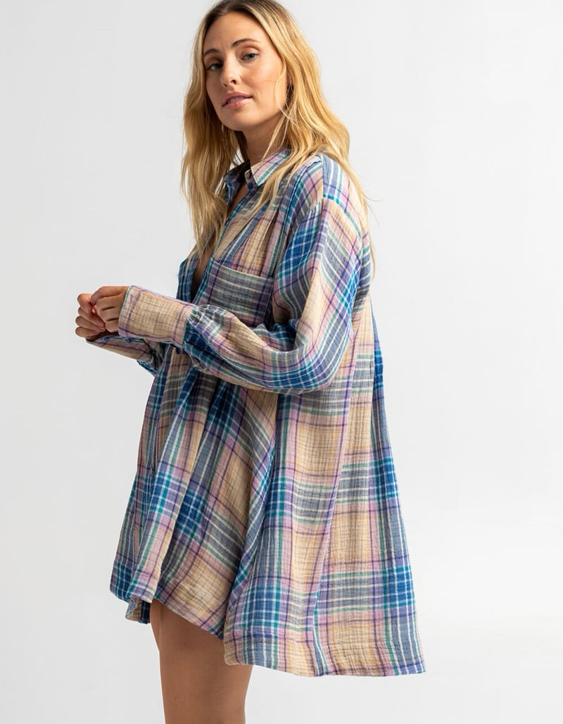 NWT Free People Voyage Multi-Color Plaid Shirt Dress Wms Sz XS