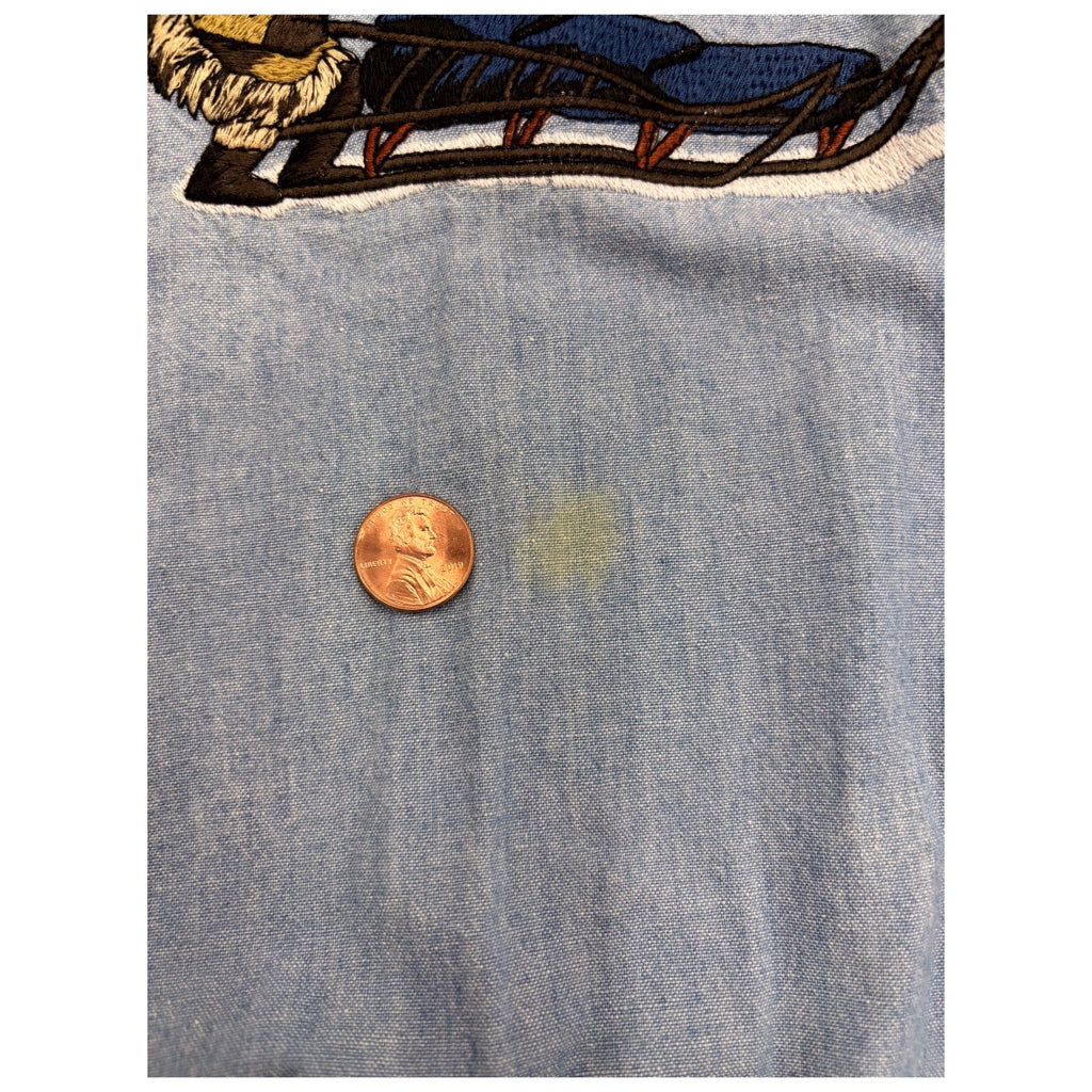 BANANA REPUBLIC Safari Mens Vintage Y2K Embroidery Blue Denim Long Sleeve Button Sz L