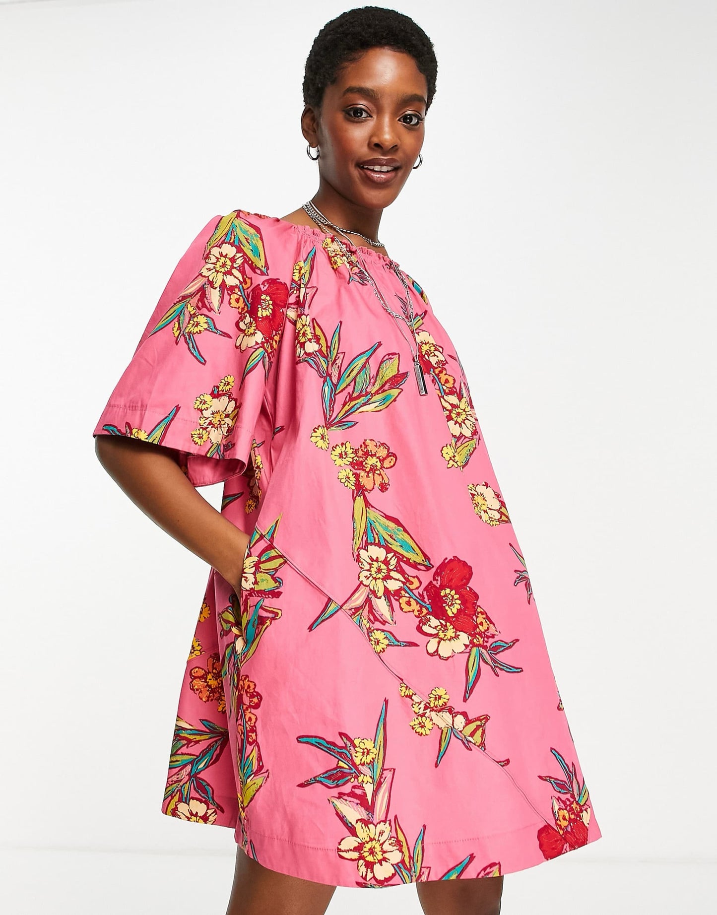NWT Free People Jodie Printed Tunic Sunrise Combo Floral Leaf Print Wmn Sz XS