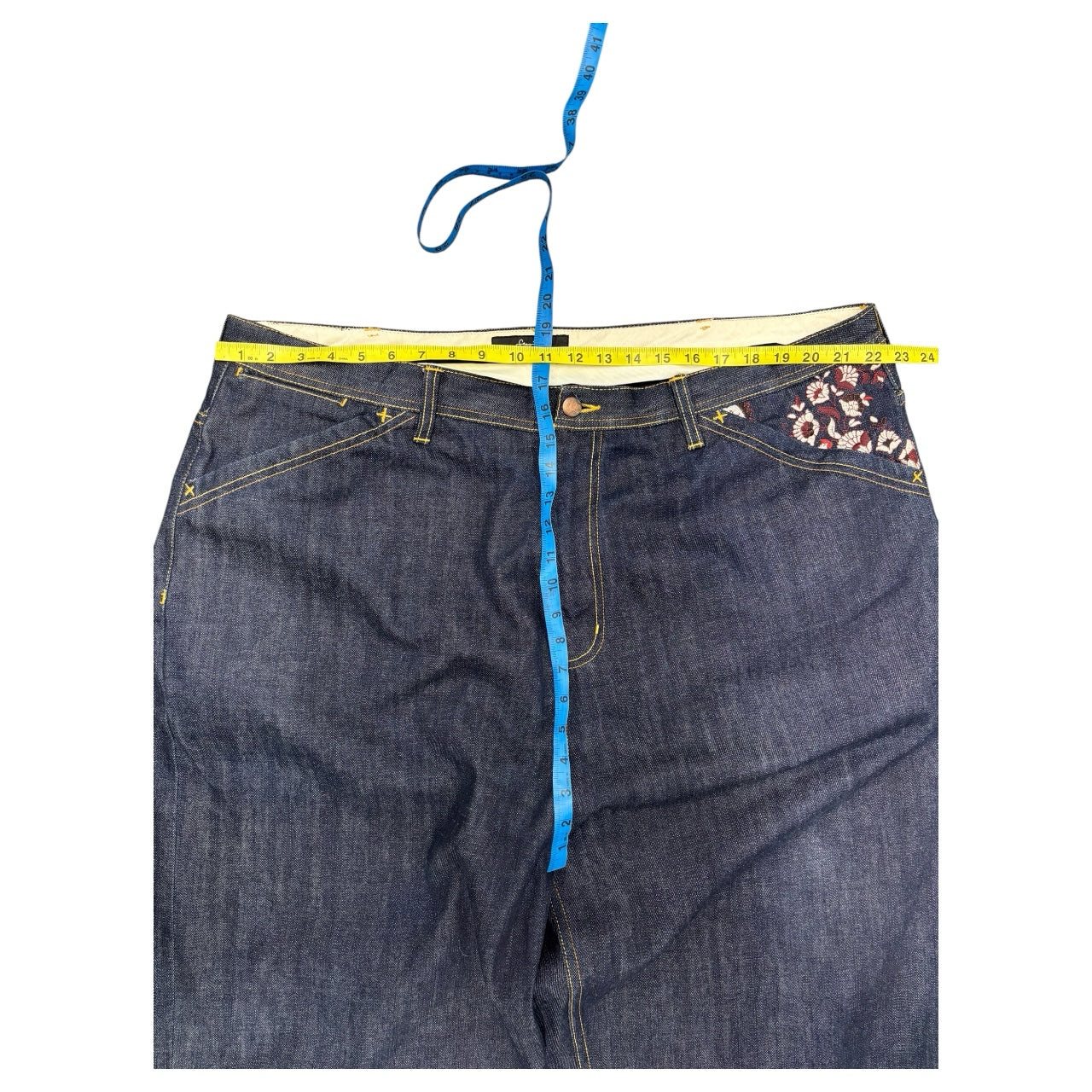 Sean John Vintage Floral Embroidered Heavy Wash Navy Jeans W44