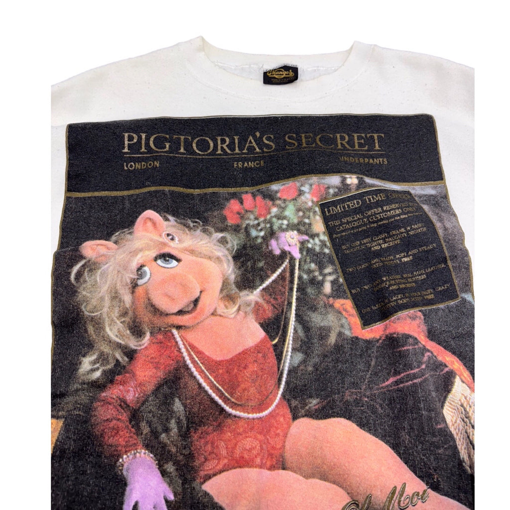 VTG Crew 1990s White Deadstock Pigtoria Secret Graphic Crewneck Sz XL Jim Henson