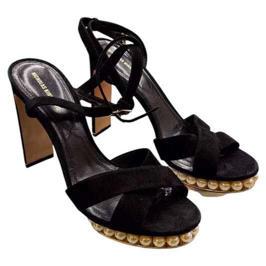 Nicholas Kirkwood Faux Pearl Black Suede Upper Heel Sz 41