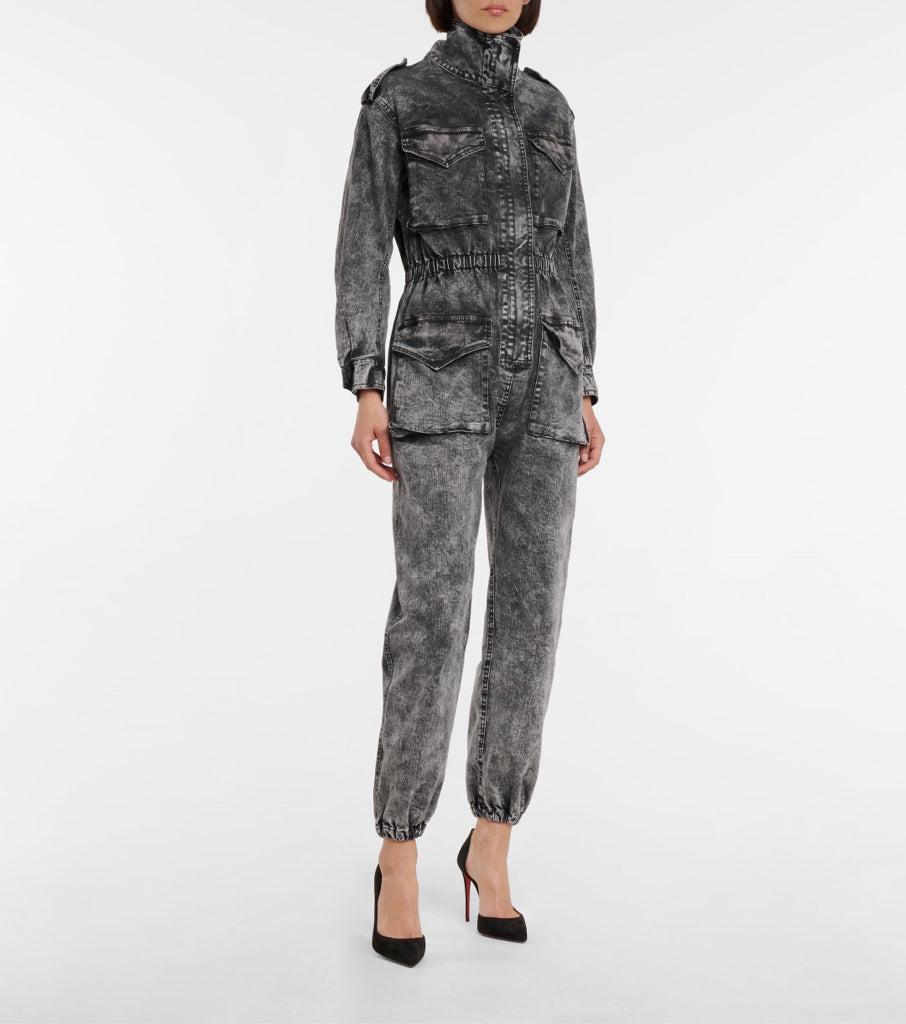 NWT Norma Kamali's Gray Turtle Acid Bleach Denim Jumpsuit Wms Sz XS
