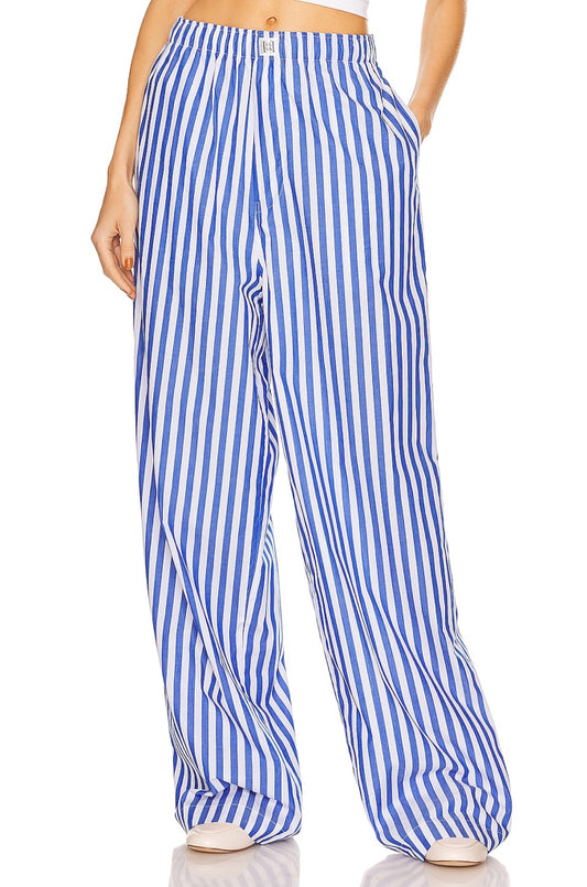 NWT Helsa Cotton Poplin Stripe Pajama Pant in Bright Blue Stripe Wmns Sz XS-S