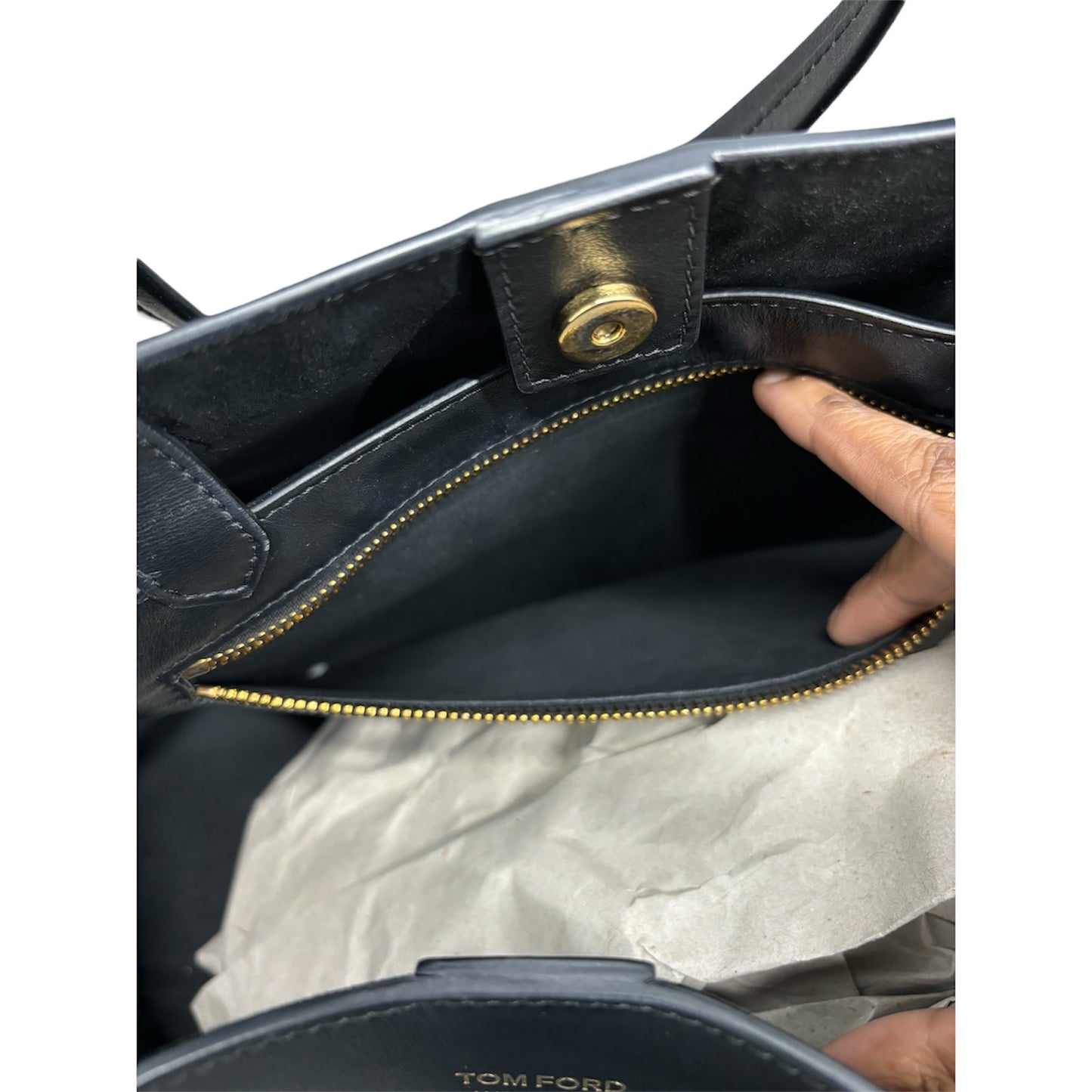 Tom Ford Women Black Gold Hardware Large Tote Handbag