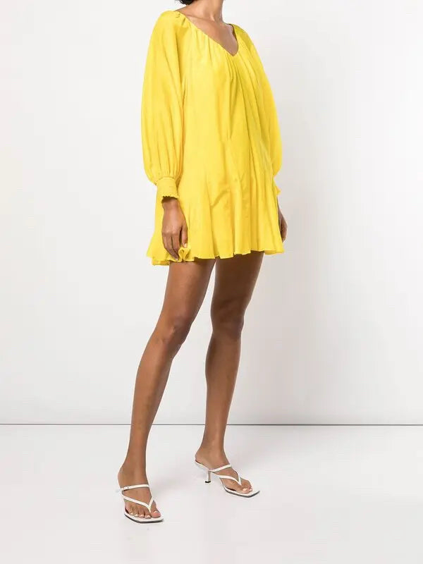 NWT Alice + Olivia Tallie Deep V Mini Box Pleated Dress In Sunbeam Wmns Sz S