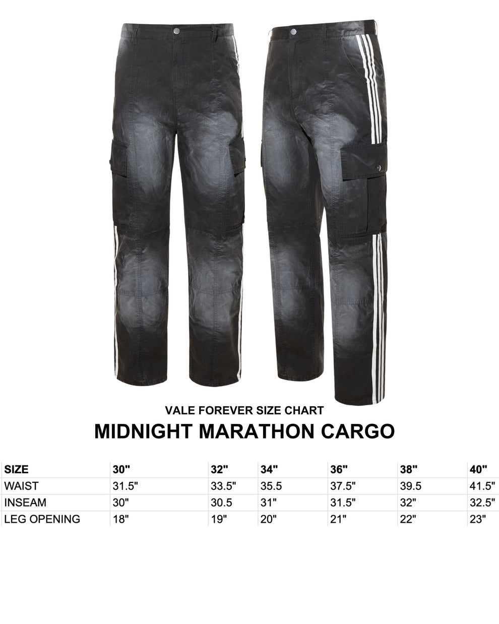 NWT Vale Forever Mns Sz 32 Midnight Marathon White Stripe Side Cargo Pant Faded Wash