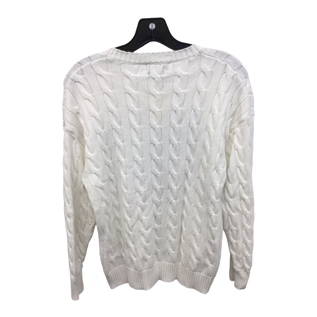 POLO RALPH LAUREN Classic Cable Knit White Navy Red Pullover Crewneck M Tennis Golf