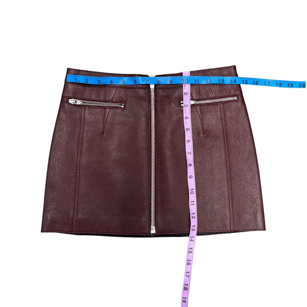 Alexander Wang Oxblood Cow Hide Wms Sz XS Pebbled Leather Mini Skirt Burgundy