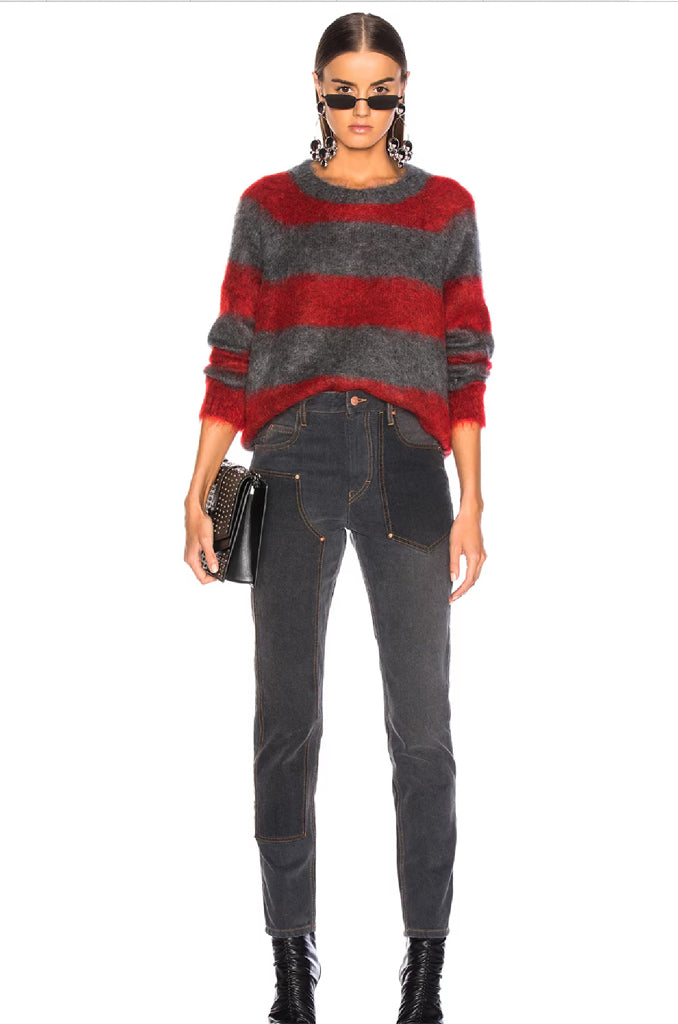 ALEXANDER WANG Mohair Stripped LS Sweater Size Large Red Gray Casual Designer